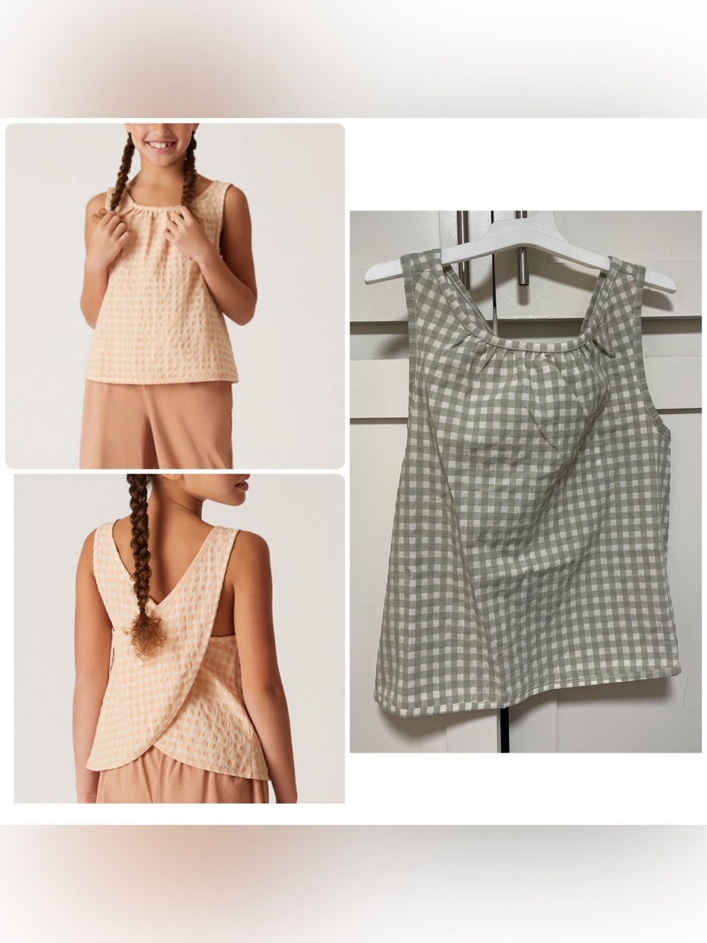 The Sunday Collective Girl’s Green Gingham Sleeveless Wrap Top NWT